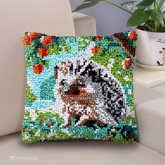 Hedgehog in Garden Pillowcase Latch Hook Kits for Adult, Beginner and Kid