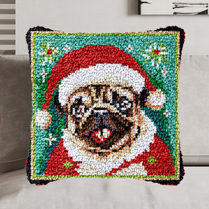 Kit de cierre de gancho para funda de almohada con diseño de bulldog navideño para adultos, principiantes y niños 