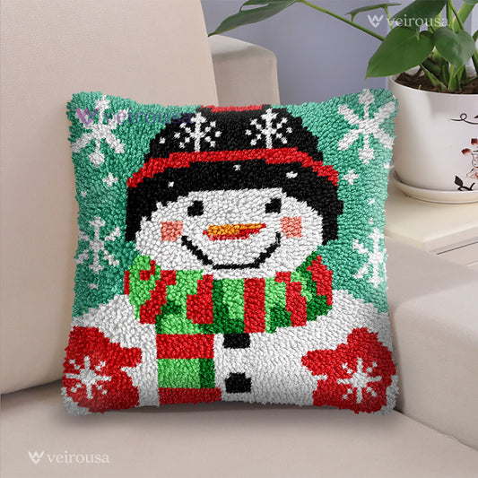 Happy Snowman Pillowcase Latch Hook Kits for Adult, Beginner and Kid