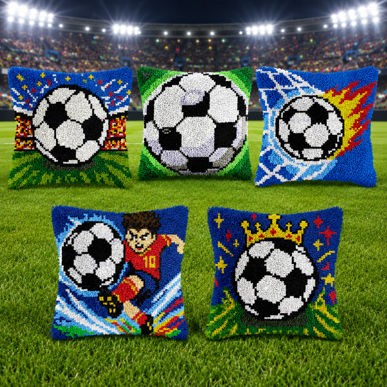 Kits de cierre de gancho para funda de almohada con diseño de balón de fútbol para adultos, principiantes y niños.