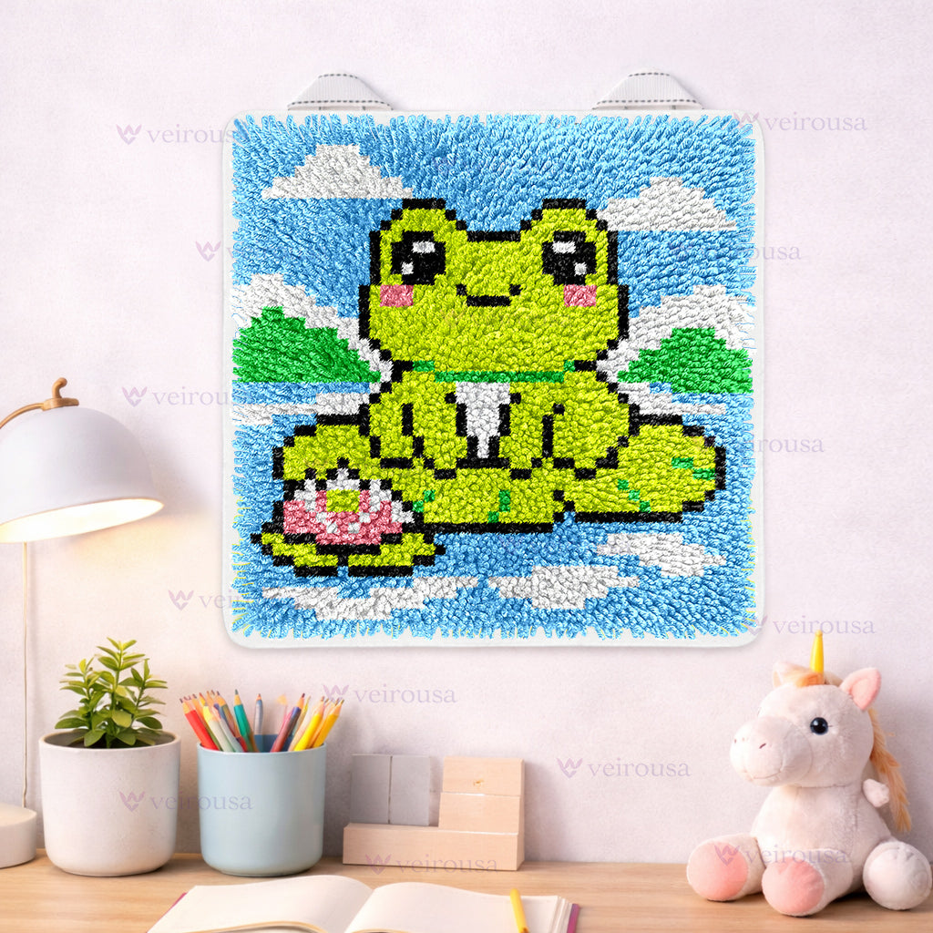 Veirousa Happy Frog Latch Hook Mini Rug Kit