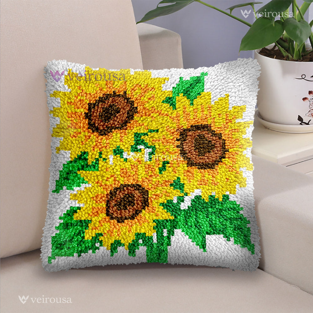 Veirousa Three Sunflowers Latch Hook Pillow Kits