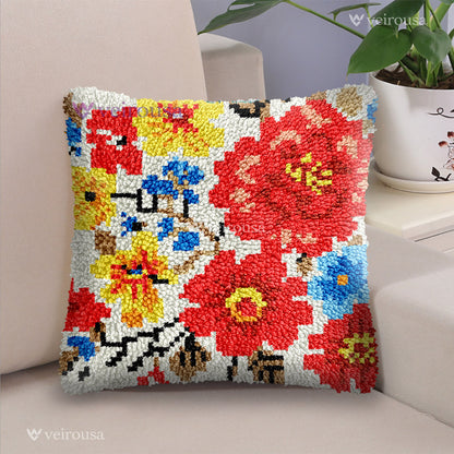 Red Flowers - Latch Hook Pillow Kit