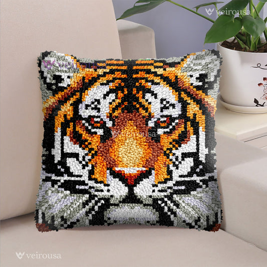 Majestic Tiger Pillowcase Latch Hook Kits for Adult, Beginner and Kid