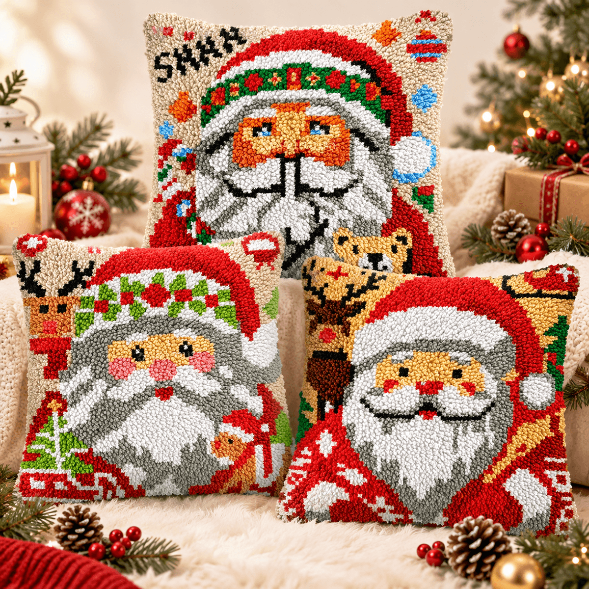 Santa Claus Christmas Latch Hook Pillow Kit