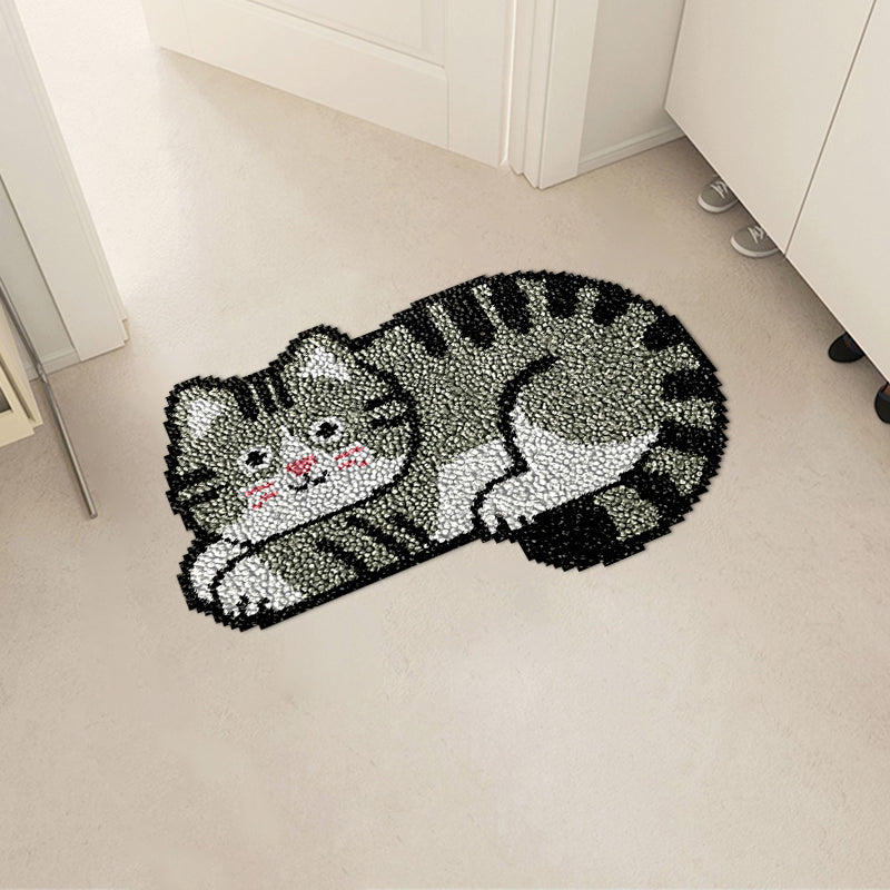 Chat gris timide - Kits de crochets pour tapis pour débutants