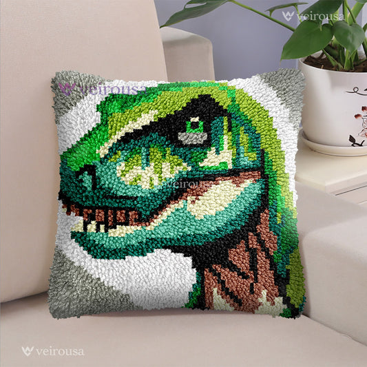 Green Tyrannosaurus Rex - Latch Hook Pillow Kit