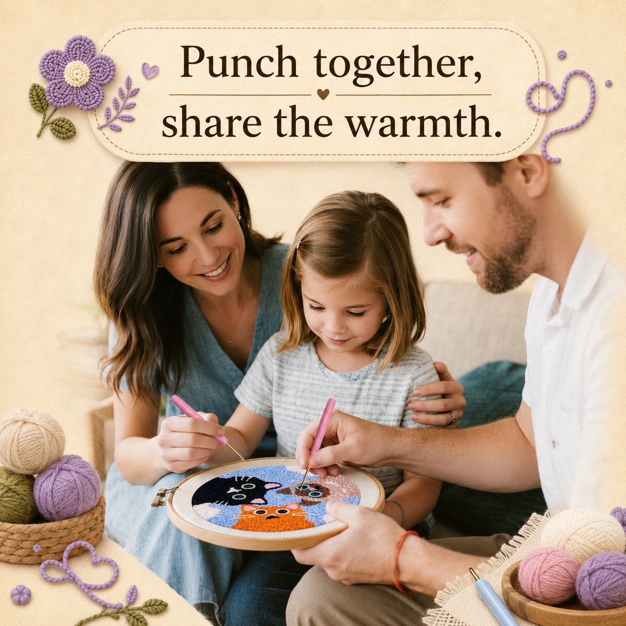 Dinosaur and Penguin -Punch Needle Decor Kit