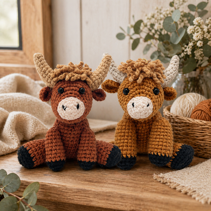 Two Highland Cows Crochet Kit