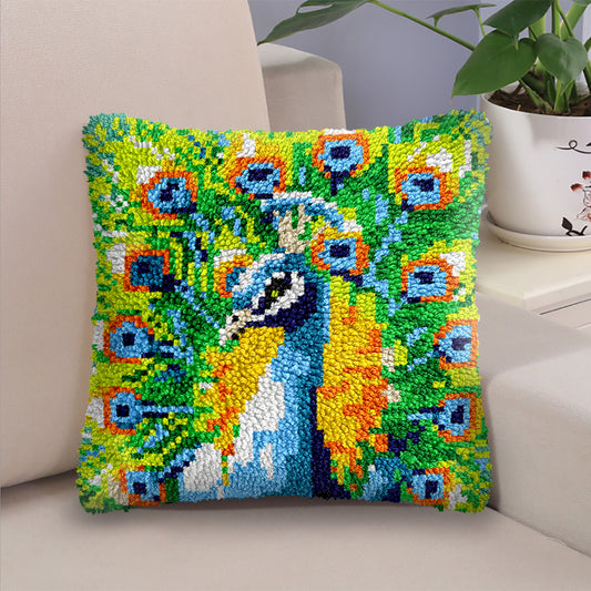 Peacock - Latch Hook Pillow Kit