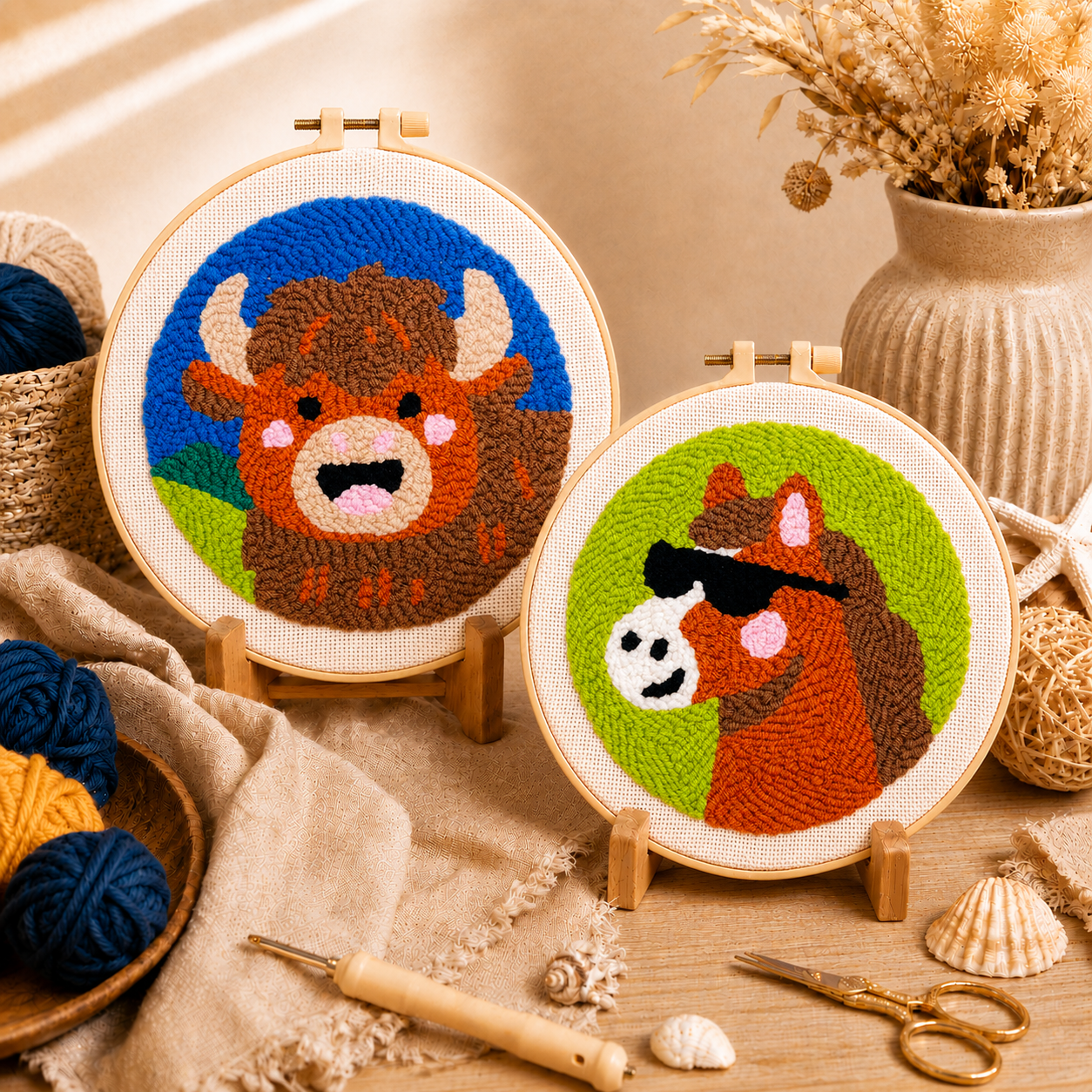 Highland Cow & Horse Punch Needle Kit for Beginners