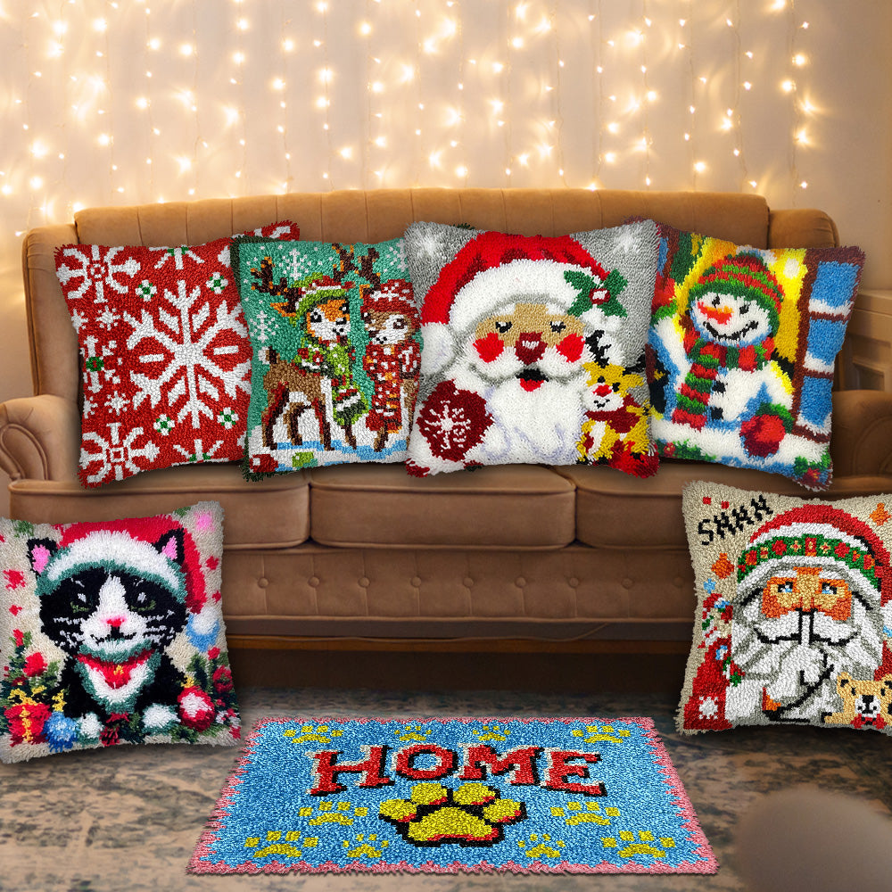 Merry Christmas Pillowcase Latch Hook Kits for Adult, Beginner and Kid