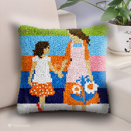 Mom and Daughter Latch Hook Pillow Kit