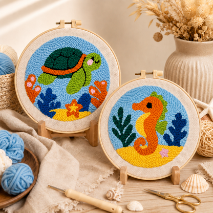 Sea Turtle & Seahorse Punch Needle Kit for Beginners