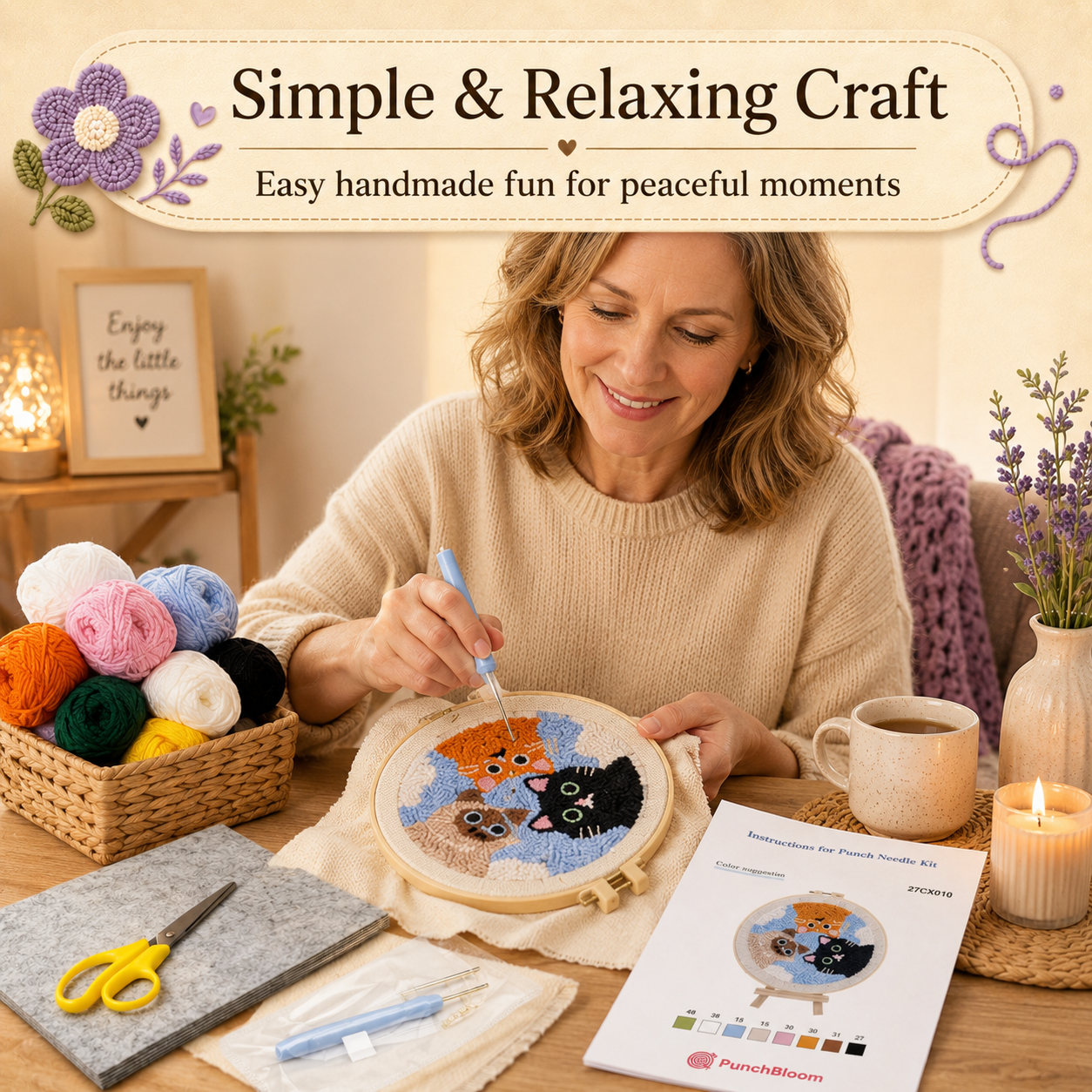 Dinosaur and Penguin -Punch Needle Decor Kit