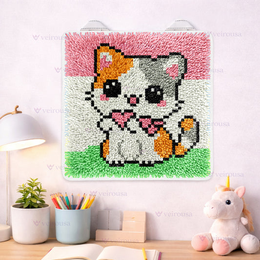 Veirousa Adorable Cat Latch Hook Mini Rug Kit