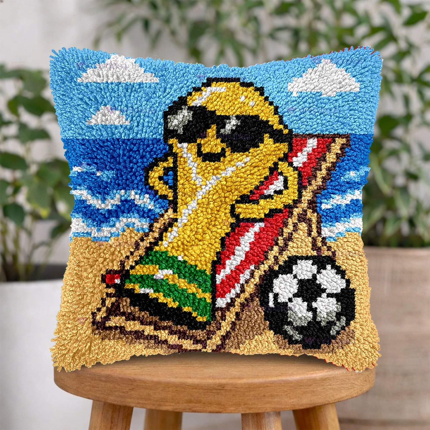 Veirousa Beach Soccer Trophy Latch Hook Pillow Kit