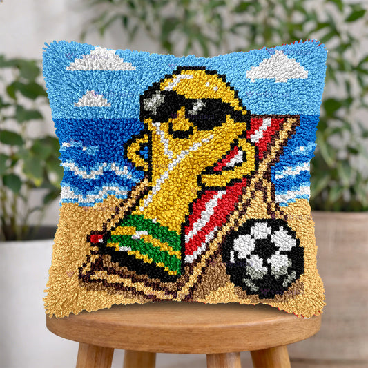 Veirousa Beach Soccer Trophy Latch Hook Pillow Kit