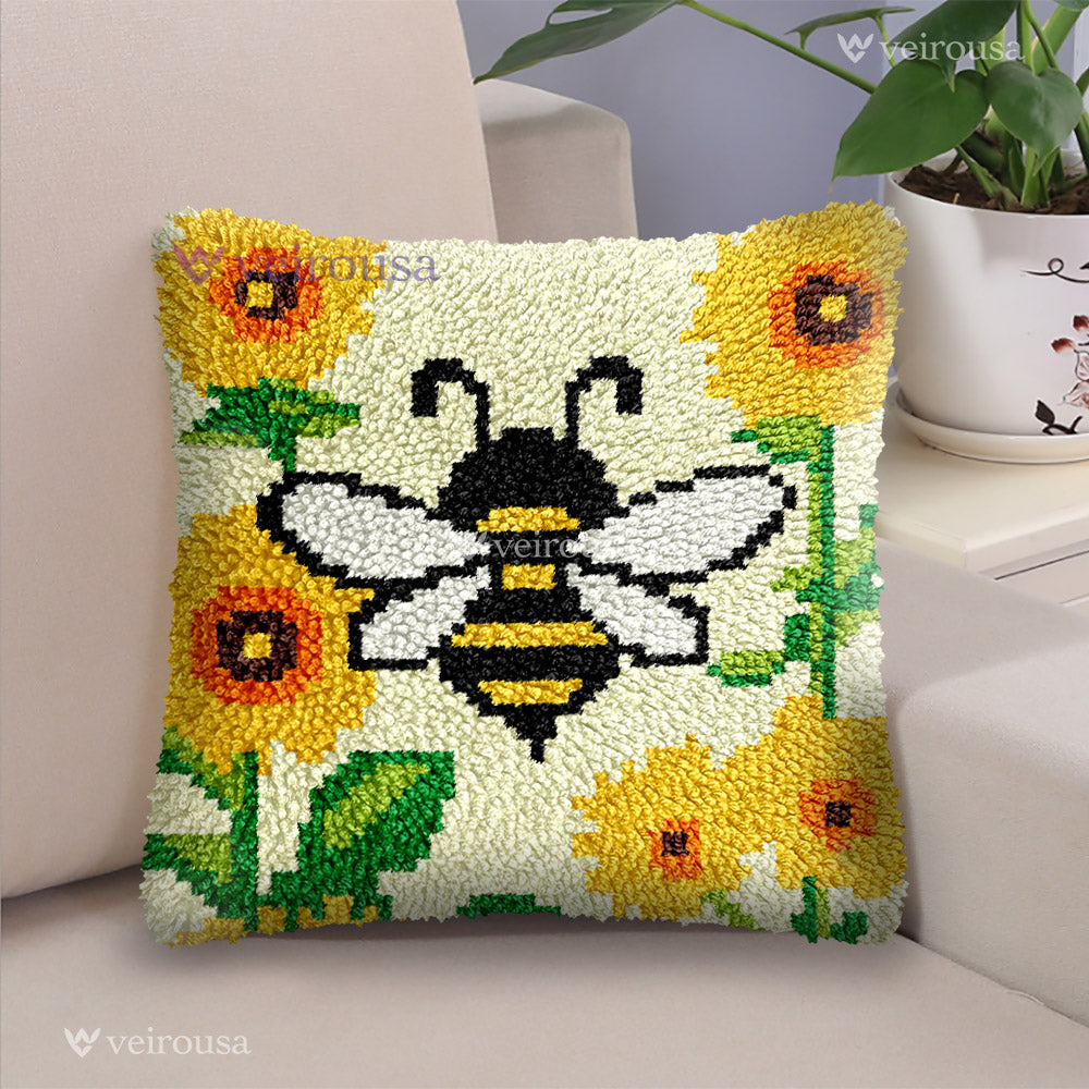 Veirousa Bee and Sunflowers Latch Hook Pillow Kit