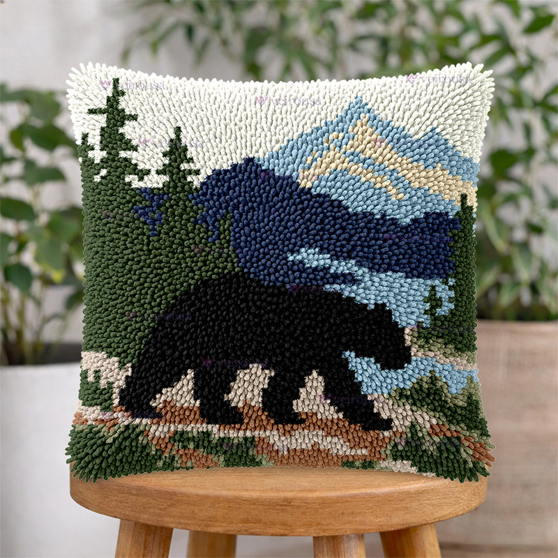 Veirousa Black Bear and Wilderness Latch Hook Pillow Kit