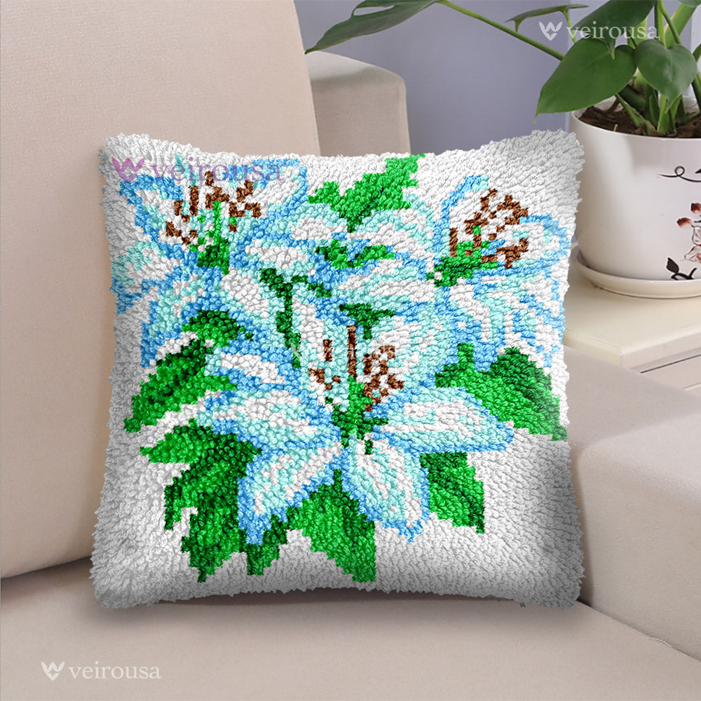 Veirousa Blue Lily Latch Hook Pillow Kit