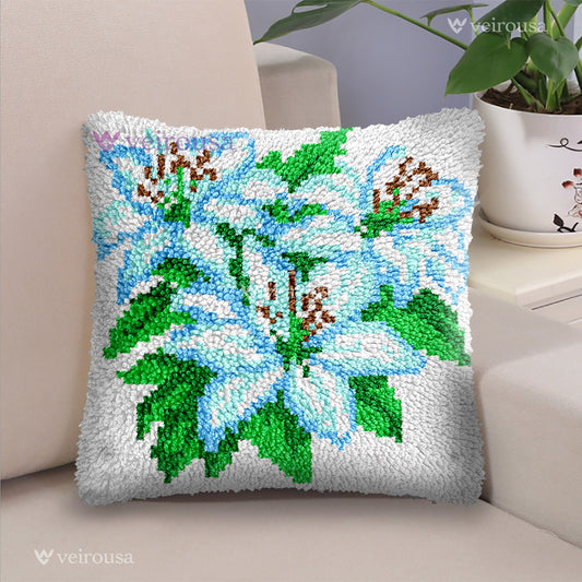 Veirousa Blue Lily Latch Hook Pillow Kit