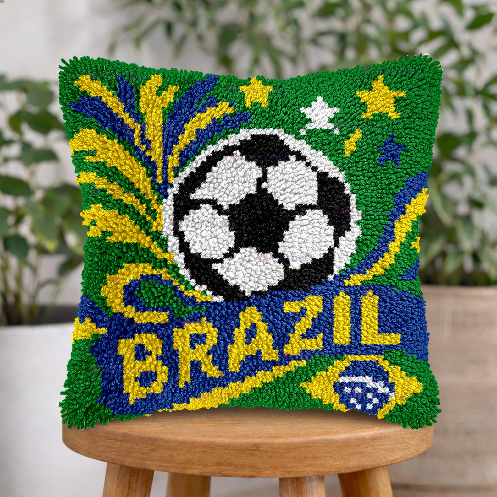 Veirousa Brazil Soccer Team Latch Hook Pillow Kit