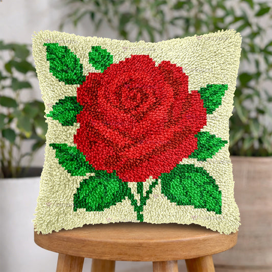 Veirousa Bright Red Rose Latch Hook Pillow Kit