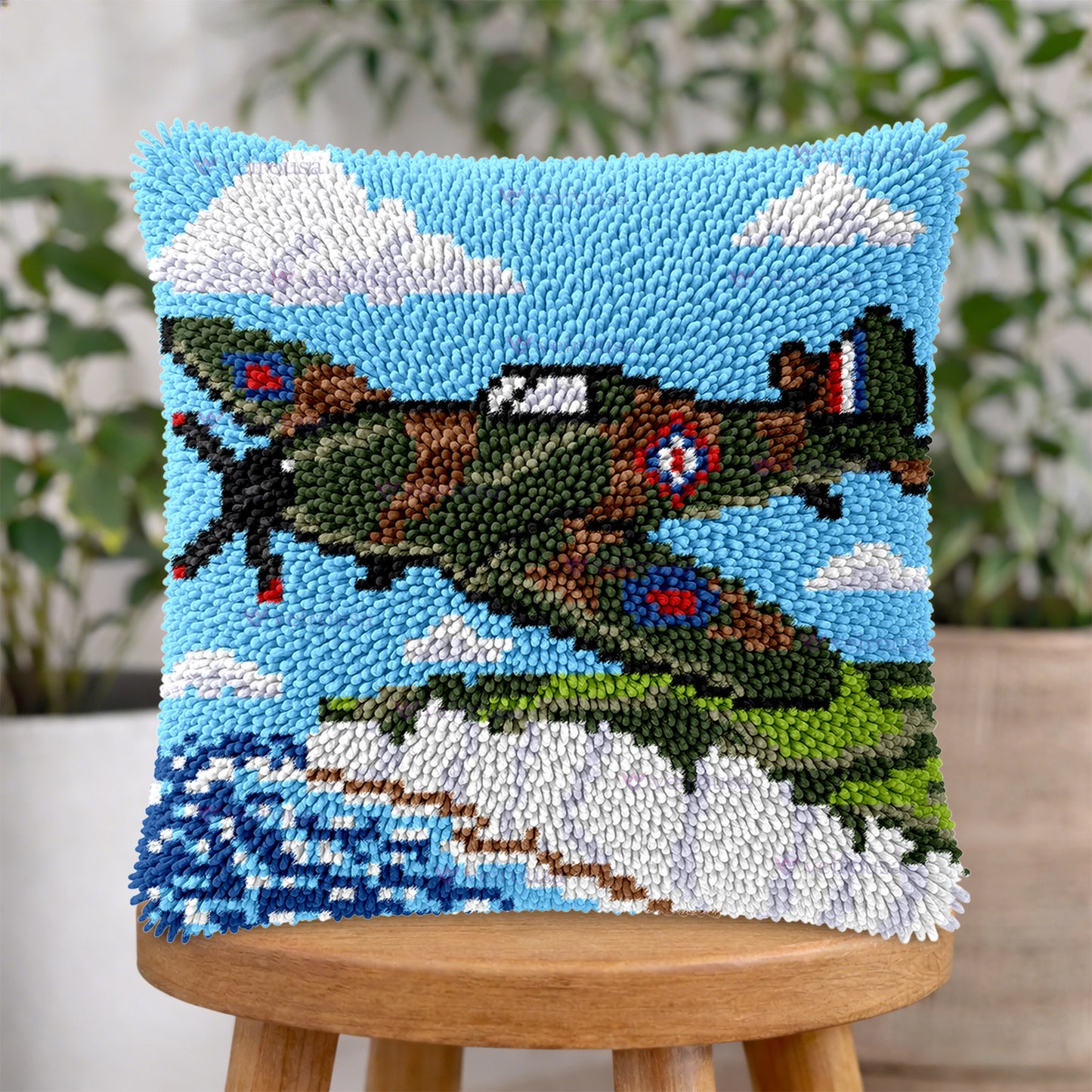 Veirousa Camo Warplane Latch Hook Pillow Kit