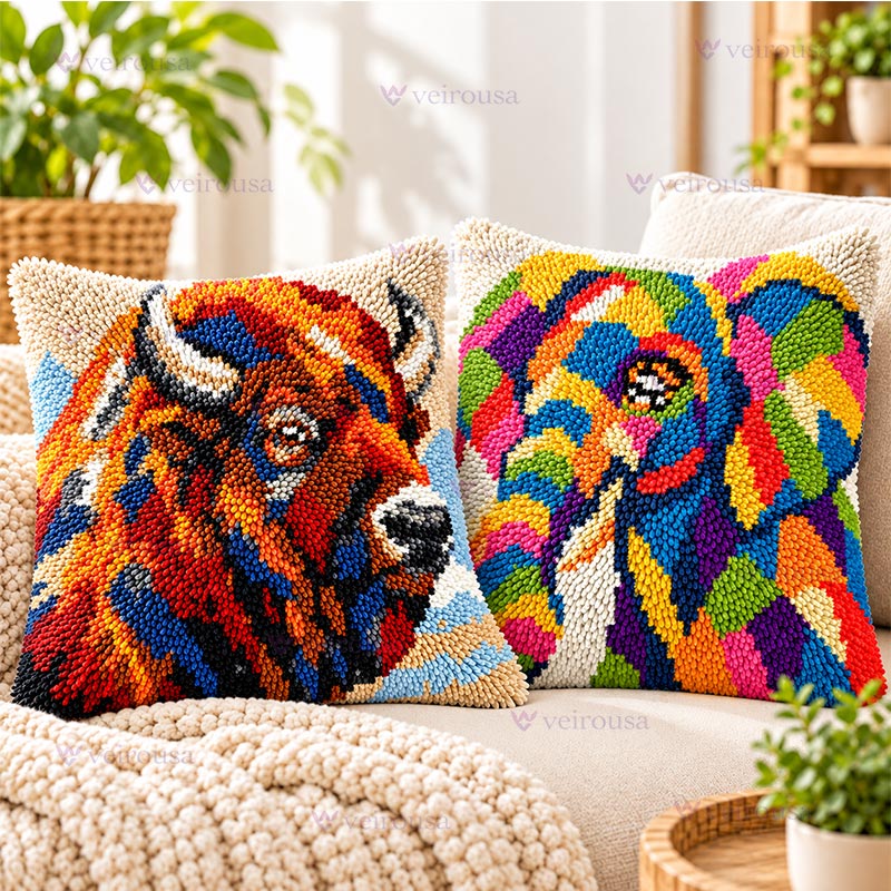 Veirousa Colorful Abstract Animal Latch Hook Pillow Kit