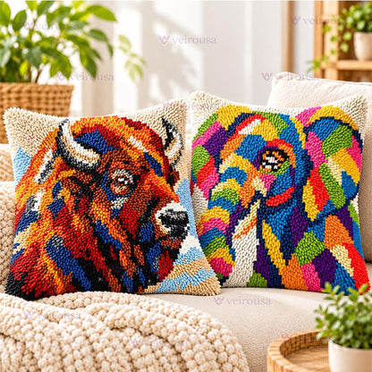 Veirousa Colorful Abstract Animal Latch Hook Pillow Kit