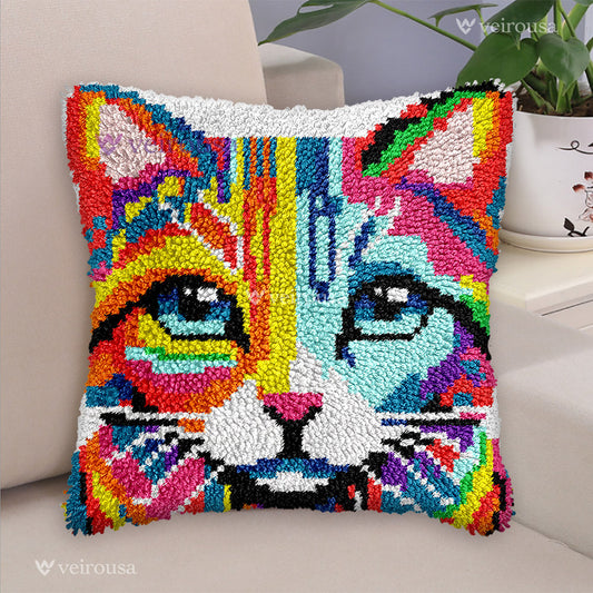 Veirousa Colorful Cat Latch Hook Pillow Kit