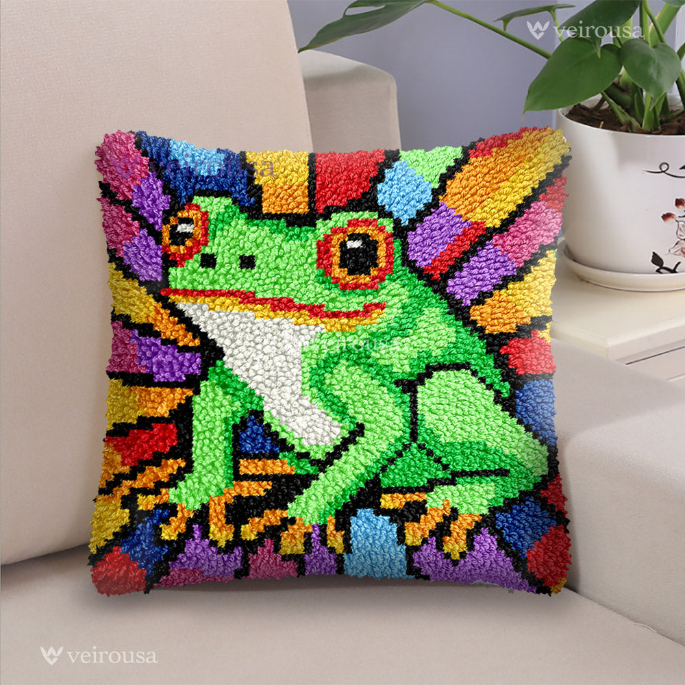 Veirousa Colorful Frog Latch Hook Pillow Kit