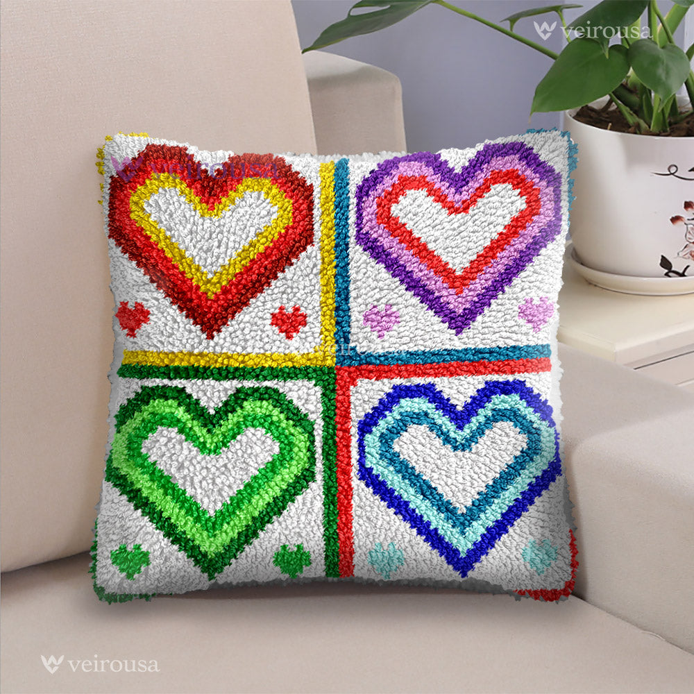 Veirousa Colorful Hearts Latch Hook Pillow Kit