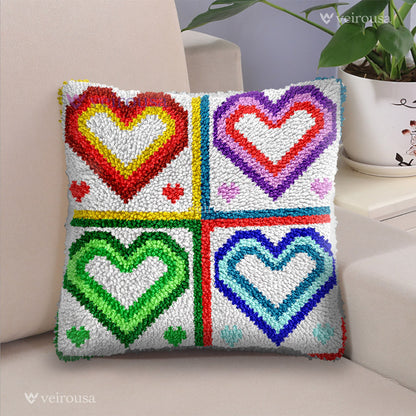 Veirousa Colorful Hearts Latch Hook Pillow Kit
