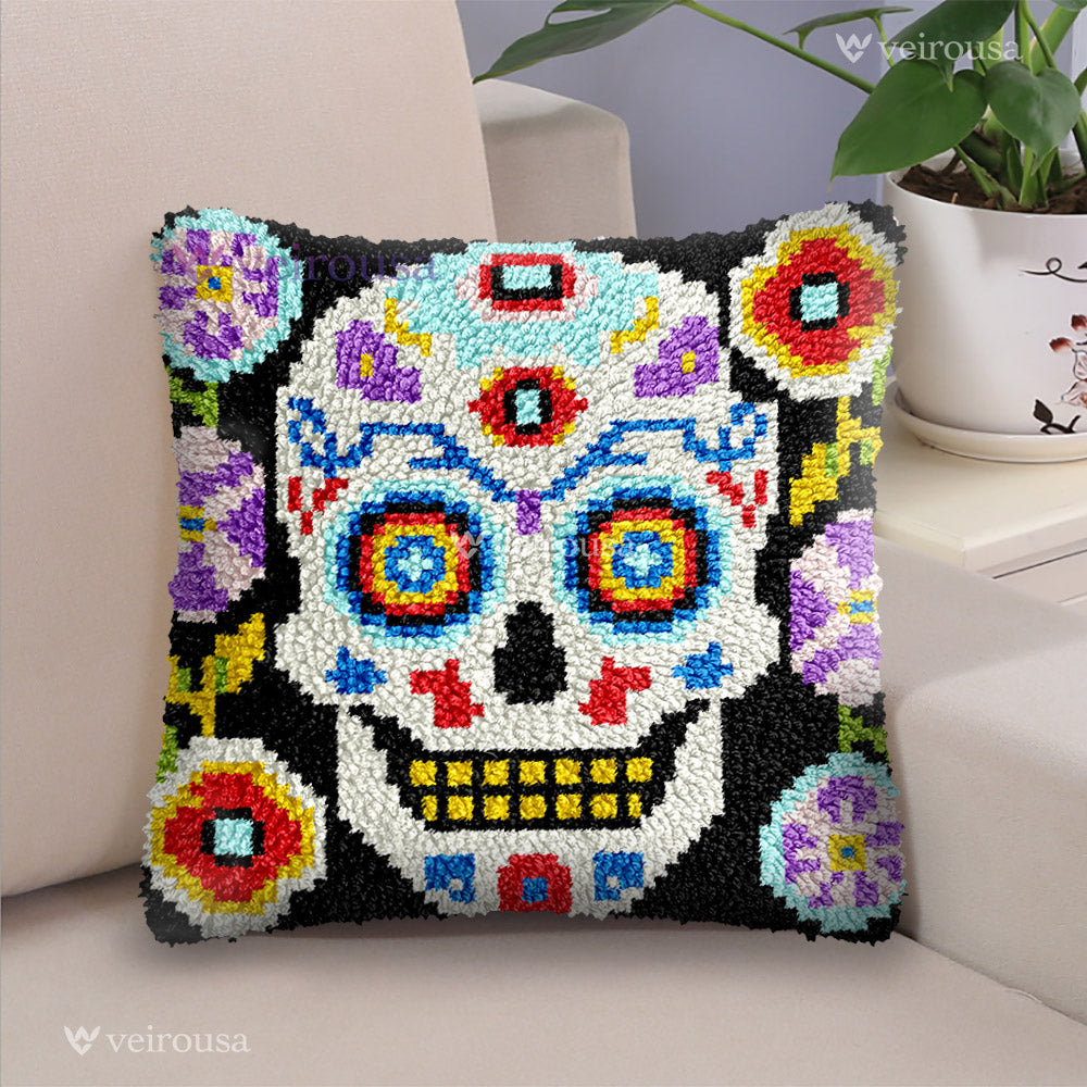 Veirousa Colorful Skull Latch Hook Pillow Kit