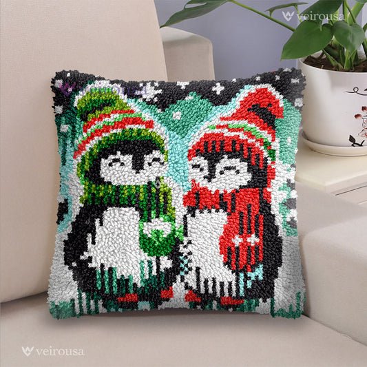 Veirousa Couple Penguins Latch Hook Pillow Kit