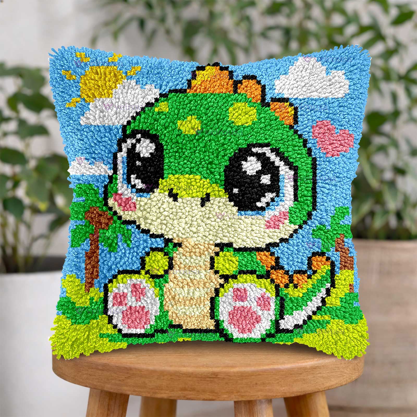 Veirousa Cute Baby Dinosaur Latch Hook Pillow Kit