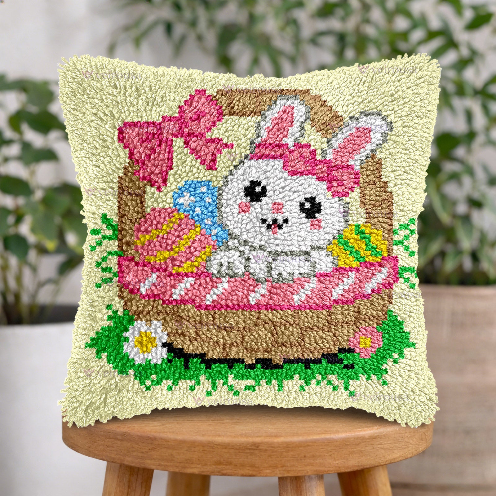 Easter Bunny & Eggs Latch Hook Pillow Kit| DIY Cushion & Rug Set for ...