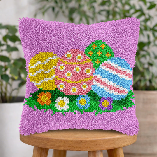 Veirousa Easter Colorful Eggs Latch Hook Pillow Kit