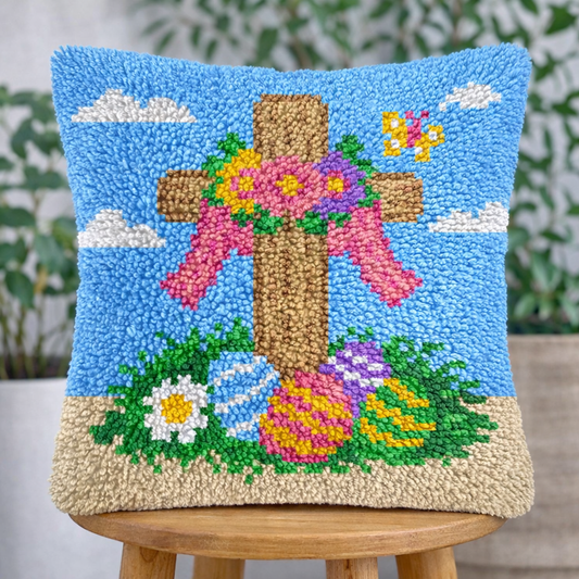 Veirousa Easter Eggs And Cross Latch Hook Pillow Kit