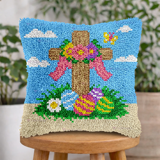 Veirousa Easter Eggs And Cross Latch Hook Pillow Kit