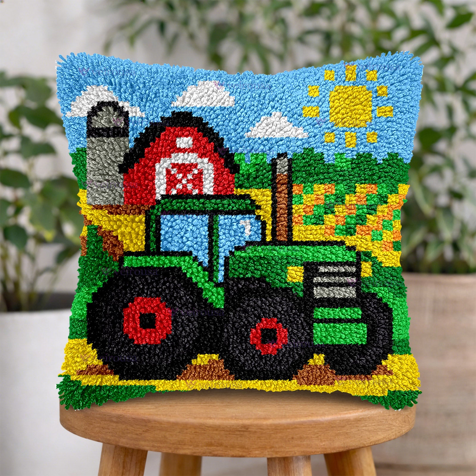 Farm Tractor Latch Hook Pillow Kit| DIY Cushion & Rug Set for Adults ...