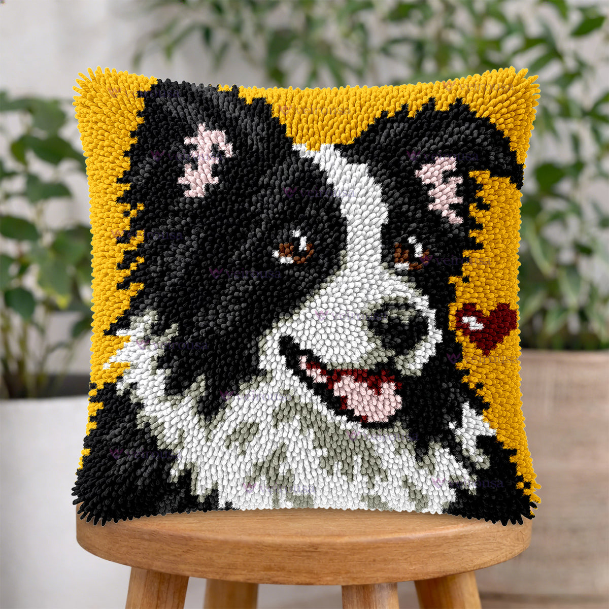 Veirousa Front-Facing Border Collie Latch Hook Pillow Kit