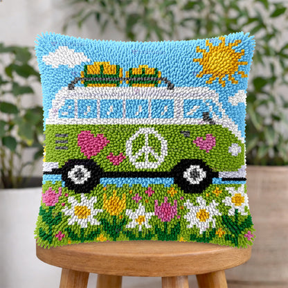 Veirousa Green Love Bus Latch Hook Pillow Kit