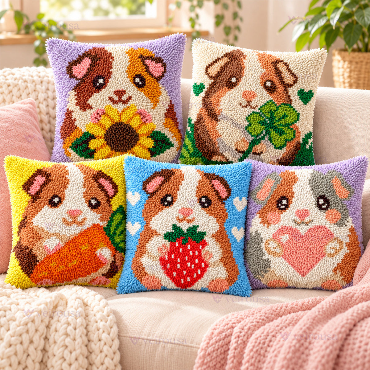 Veirousa Guinea Pig Latch Hook Pillow Kit
