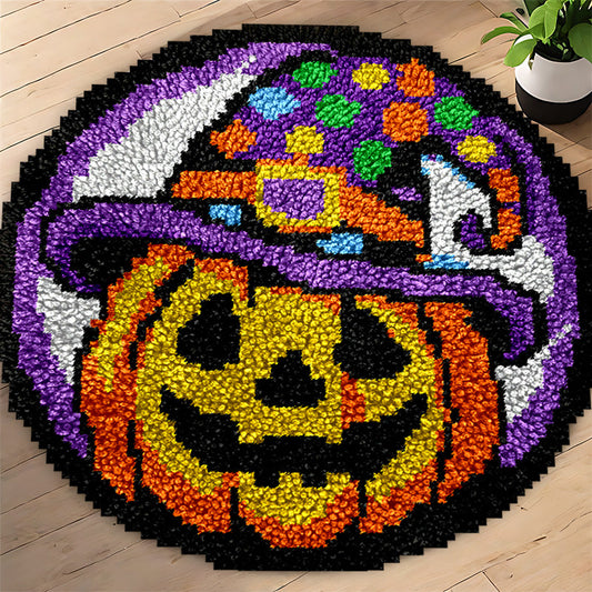 Veirousa Halloween Pumpkin Witch Round Latch Hook Rug Kit