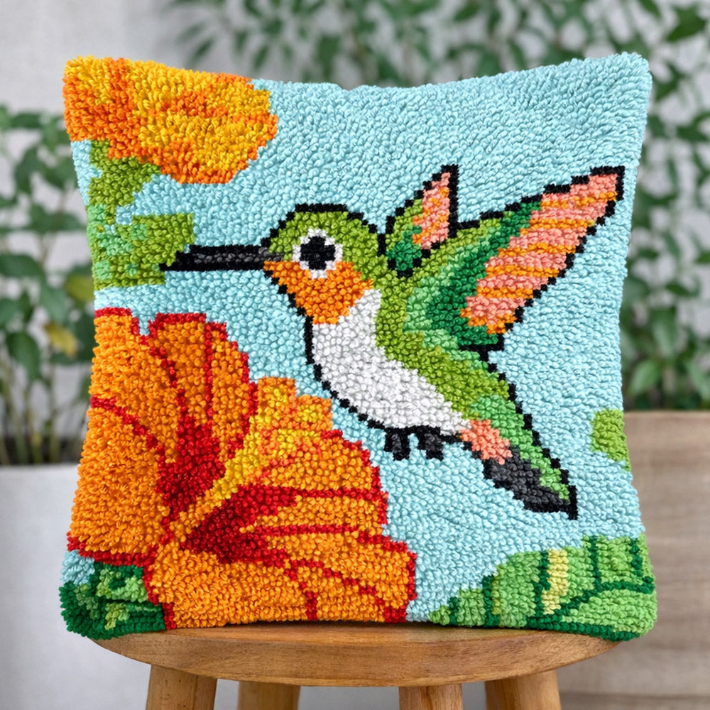Veirousa Hummingbird and Hibiscus Latch Hook Pillow Kit