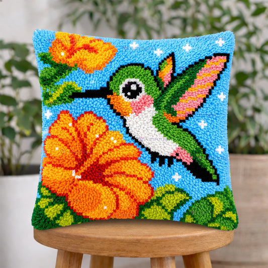 Veirousa Hummingbird and Hibiscus Latch Hook Pillow Kit