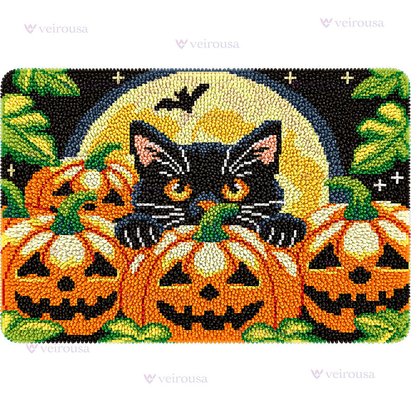 Veirousa Large Size Black Cat Halloween Latch Hook Rug Kit